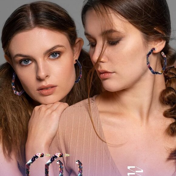 Acrylic Resin Hoop Earrings for Women Statement Fashion Geometric Octagon Earrin - Picture 4 of 6